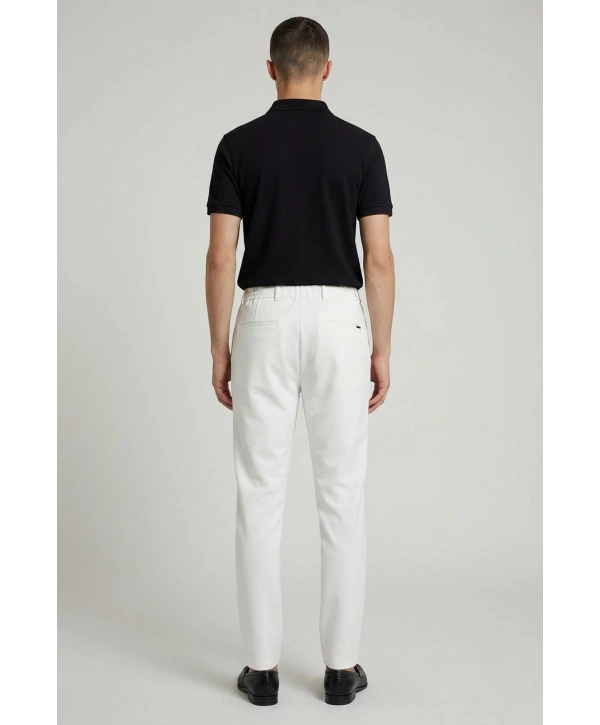 Erkek Beli Lastikli Likralı Joger Pantolon-Beyaz