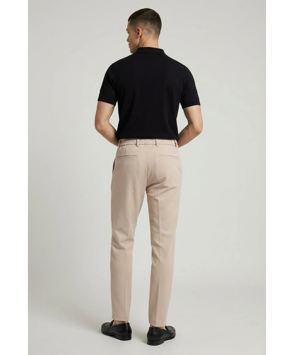 Erkek Beli Lastikli Likralı Joger Pantolon-Krem