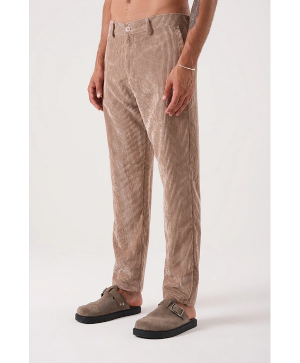 Erkek Beli Lastikli Likralı Joger Pantolon-Krem