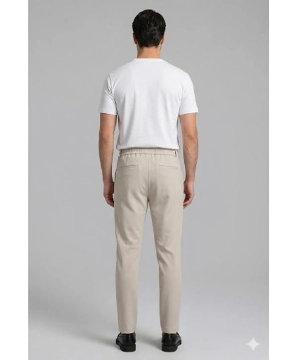 Erkek Beli Lastikli Likralı Joger Pantolon-Krem