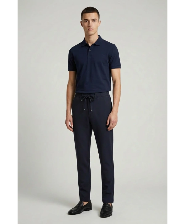 Erkek Beli Lastikli Likralı Joger Pantolon-LAcivert