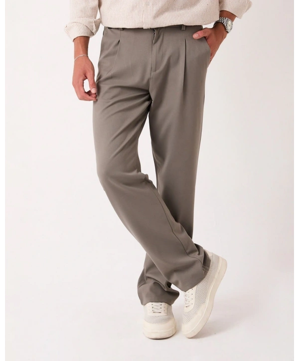 Erkek Beli Lastikli Likralı Kumaş Bagy Pantolon- Kahverengi