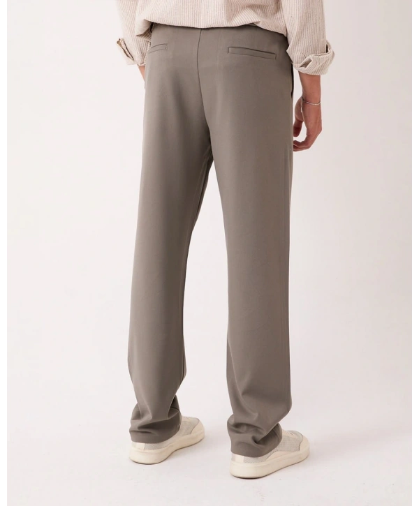 Erkek Beli Lastikli Likralı Kumaş Bagy Pantolon- Kahverengi