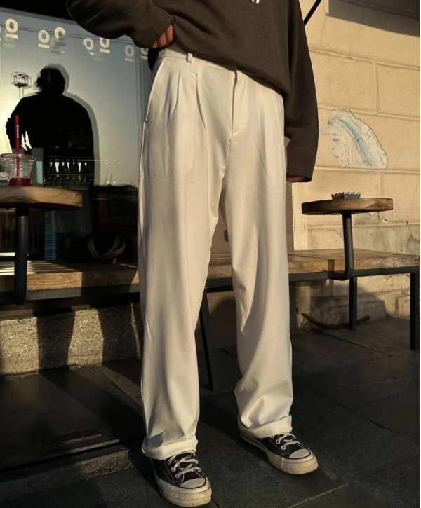 Erkek Beli Lastikli Likralı Kumaş Bagy Pantolon-Lacivert