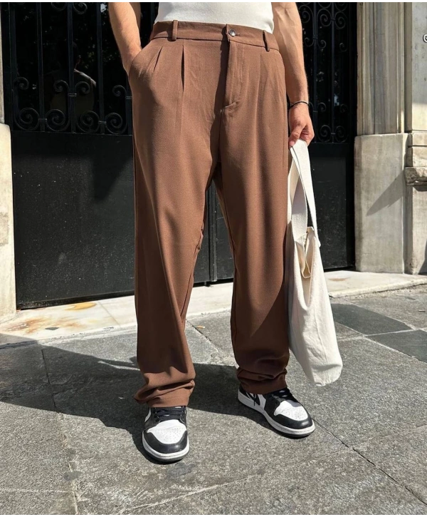 Erkek Beli Lastikli Likralı Kumaş Bagy Pantolon-Lacivert