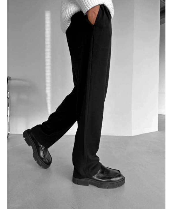 Erkek Beli Lastikli Likralı Kumaş Bagy Pantolon-Siyah