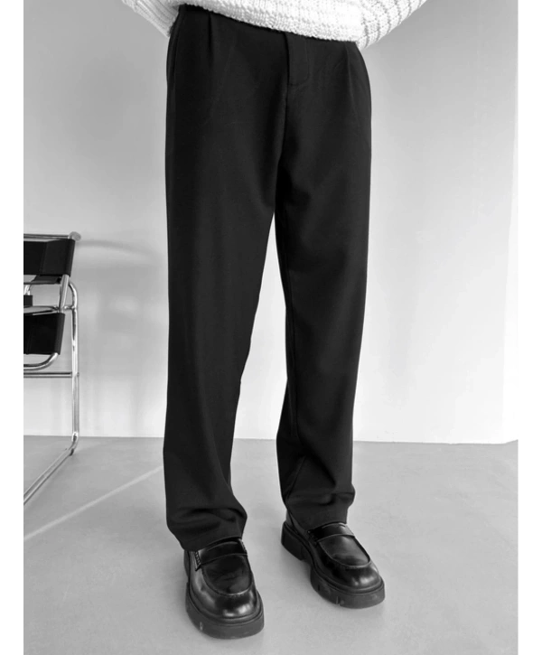 Erkek Beli Lastikli Likralı Kumaş Bagy Pantolon-Siyah