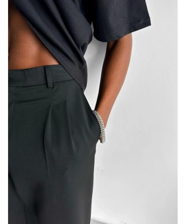 Erkek Beli Lastikli Likralı Kumaş Bagy Pantolon-Siyah