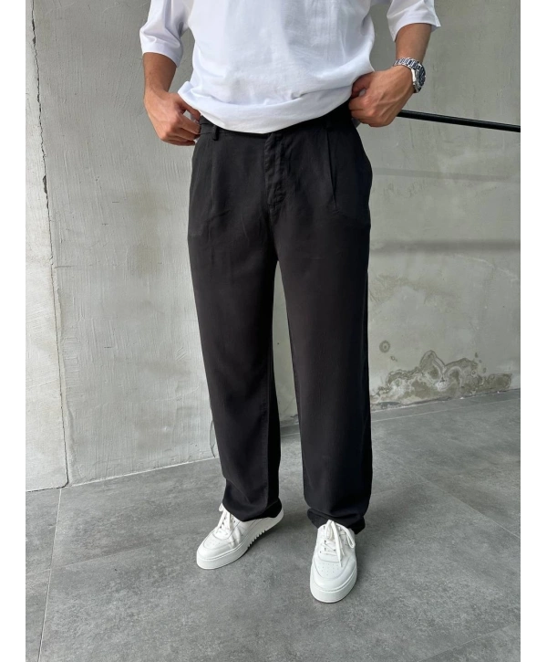 Erkek Beli Lastikli Likralı Pamuklu Bagy Pantolon-Siyah