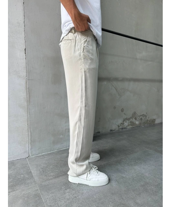 Erkek Beli Lastikli Likralı Pamuklu Bagy Pantolon-Taş