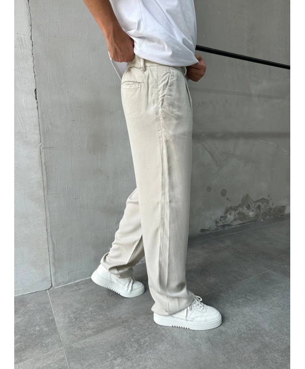 Erkek Beli Lastikli Likralı Pamuklu Bagy Pantolon-Taş