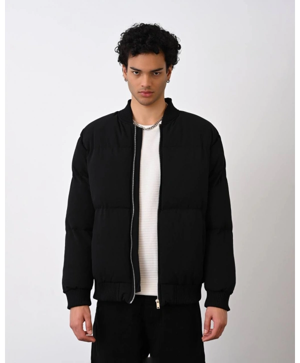 Erkek Beli Lastikli Şişme Mont-Siyah