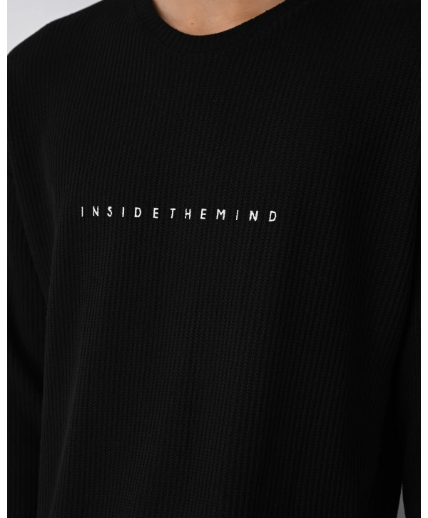 Erkek Bisiklet Yaka İnce İnsident Baskılı Sweat - Siyah