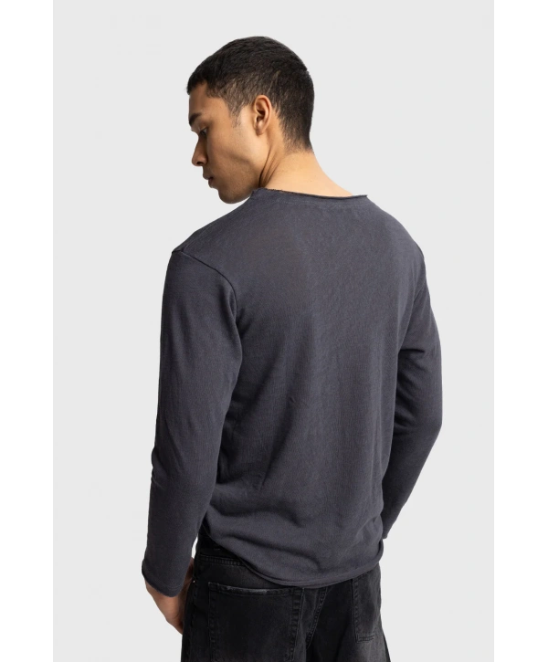 Erkek Bisiklet Yaka İnce Uzun Kol Swethsört- Antrasit