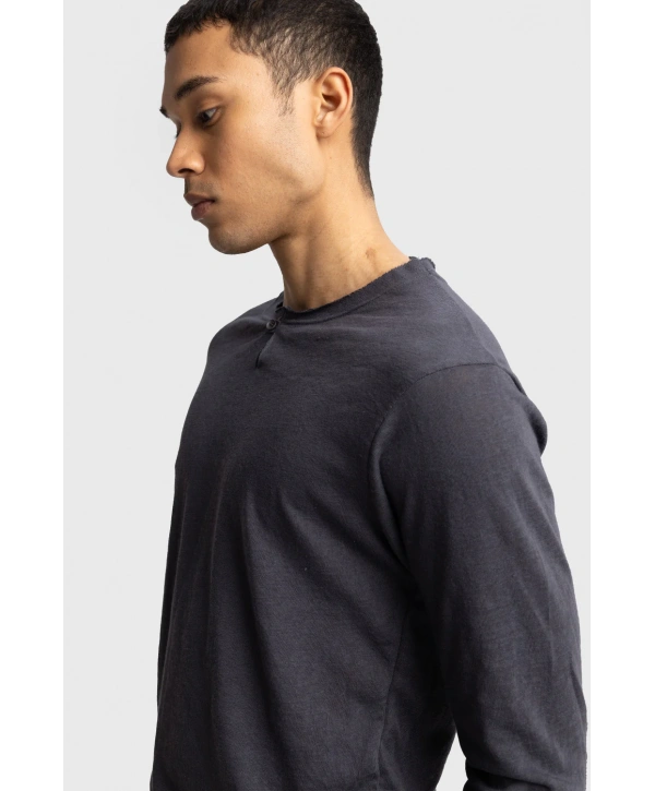 Erkek Bisiklet Yaka İnce Uzun Kol Swethsört- Antrasit