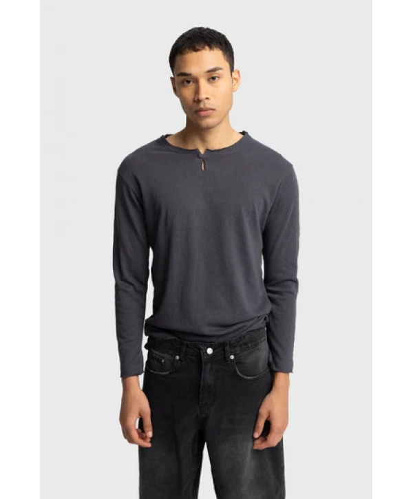 Erkek Bisiklet Yaka İnce Uzun Kol Swethsört- Antrasit