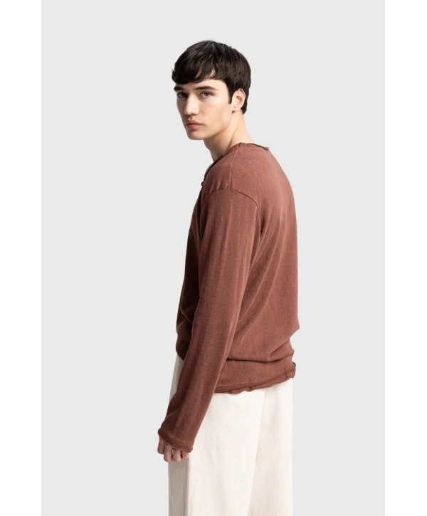 Erkek Bisiklet Yaka İnce Uzun Kol Swethsört- Bordo