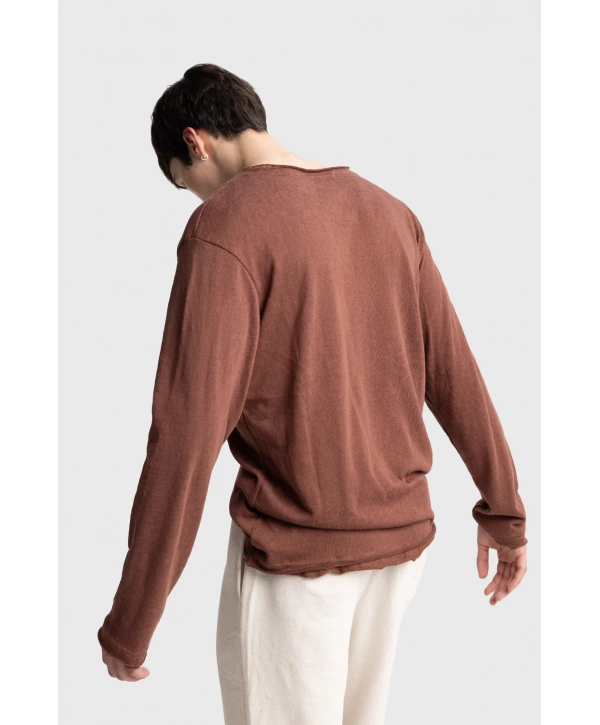 Erkek Bisiklet Yaka İnce Uzun Kol Swethsört- Bordo