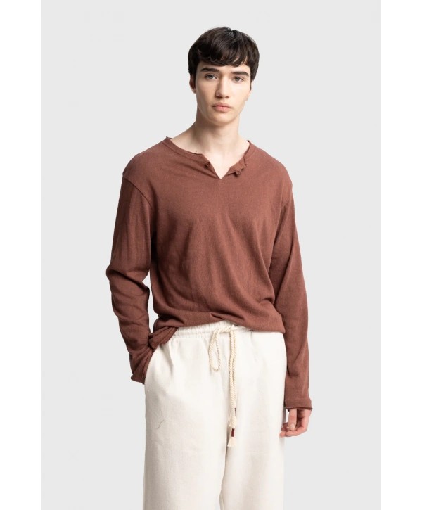 Erkek Bisiklet Yaka İnce Uzun Kol Swethsört- Bordo