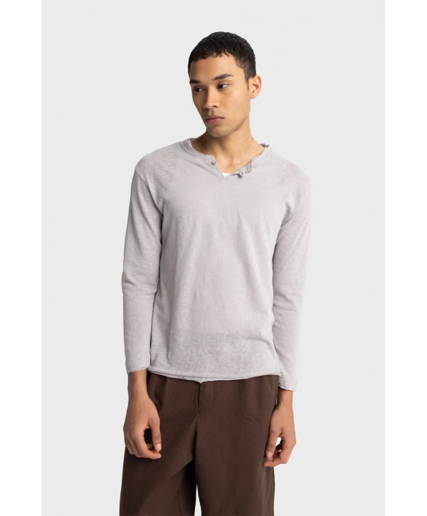 Erkek Bisiklet Yaka İnce Uzun Kol Swethsört- Gri