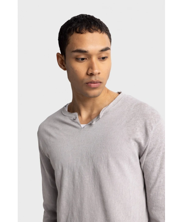 Erkek Bisiklet Yaka İnce Uzun Kol Swethsört- Gri