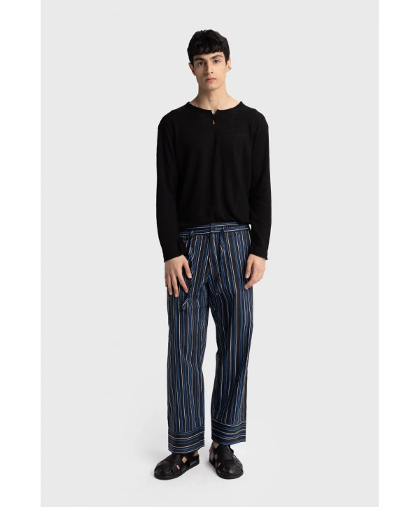 Erkek Bisiklet Yaka İnce Uzun Kol Swethsört- Siyah