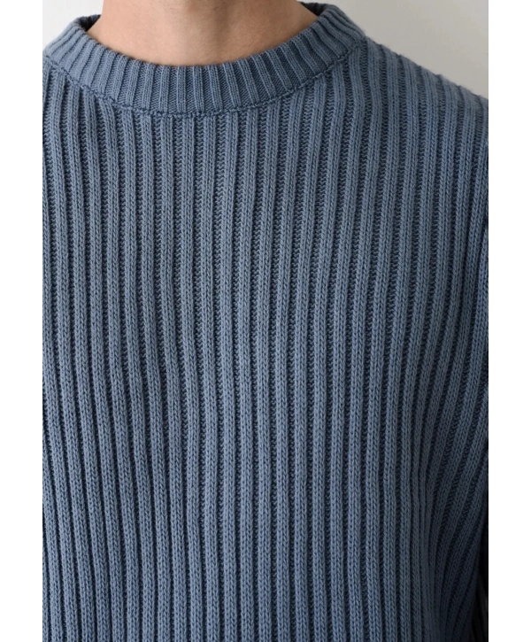 Erkek Bisiklet Yaka Owersıze Örme Triko - İndigo