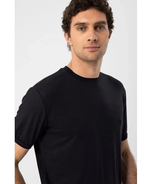 Erkek Bisiklet Yaka Triko Thişört-Siyah