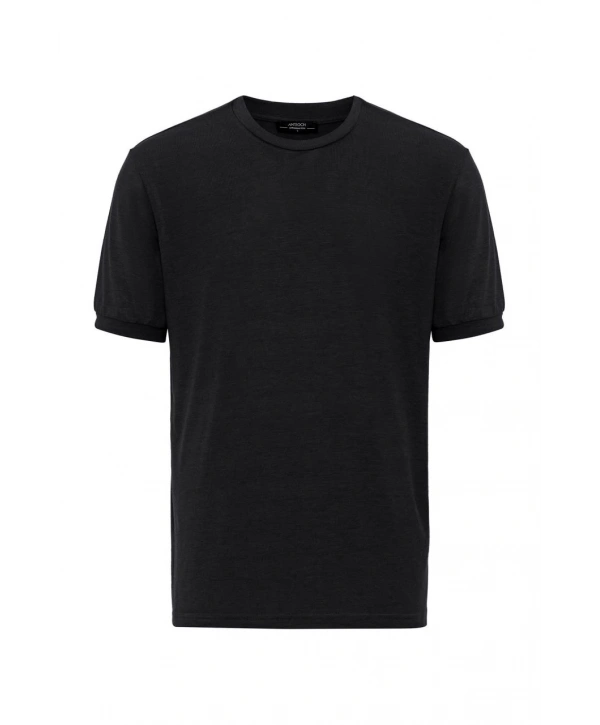 Erkek Bisiklet Yaka Triko Thişört-Siyah