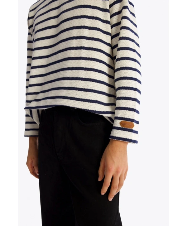 Erkek Bisiklet Yaka Uzun Kol Örme Triko - Beyaz -Lacivert