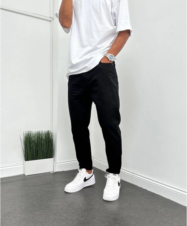 Erkek Boy Frend Likrasız Kot Pantolon- Siyah