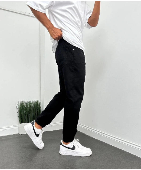 Erkek Boy Frend Likrasız Kot Pantolon- Siyah