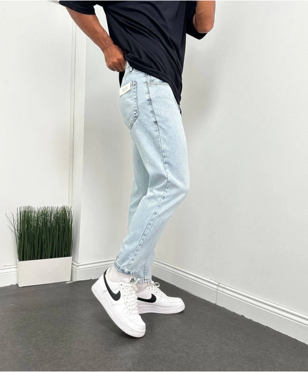 Erkek Boyfriend Kar Yıkama Likrasız Kot Pantolon - Açık Mavi