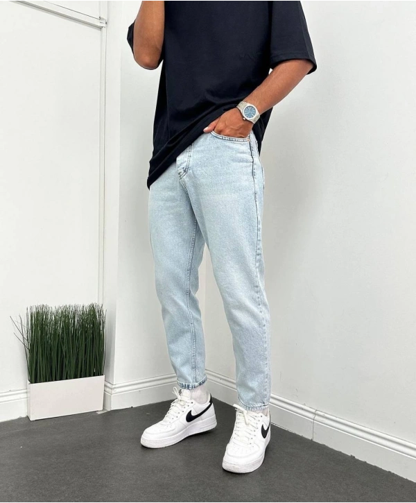 Erkek Boyfriend Kar Yıkama Likrasız Kot Pantolon - Açık Mavi