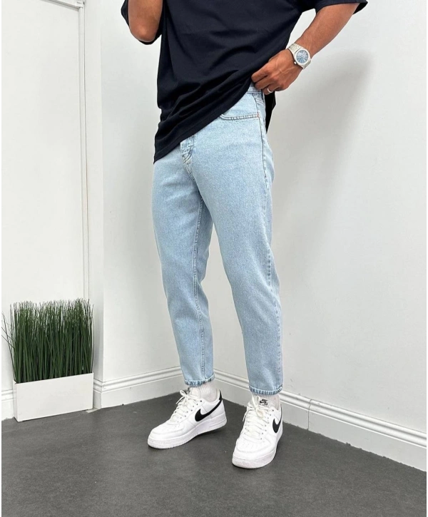 Erkek Boyfriend Kar Yıkama Likrasız Kot Pantolon - Açık Mavi