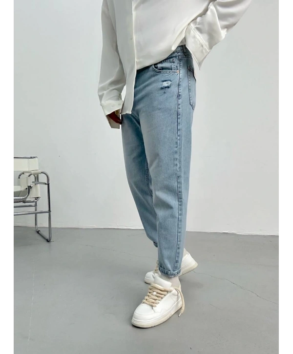 Erkek Boyfriend Likrasız Kar Yıkamalı Kot Pantolon- Acık Mavi