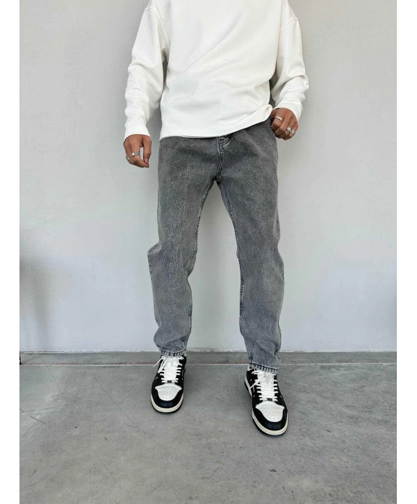 Erkek Boyfriend Likrasız Kot Pantolon- Açık Gri