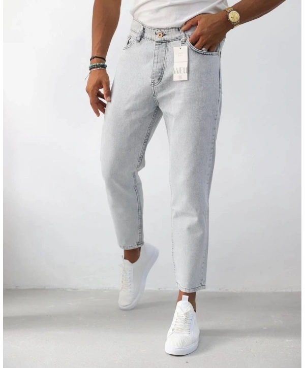 Erkek Boyfriend Likrasız Kot Pantolon- Açık Gri