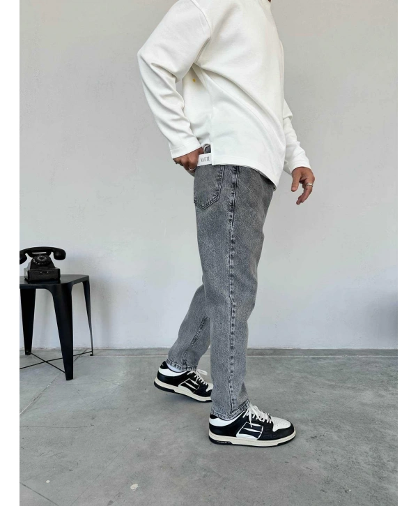 Erkek Boyfriend Likrasız Kot Pantolon- Açık Gri