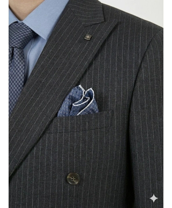 Erkek Dar Kesim Çizgili Kruvaze Takım Elbise -Lacivert