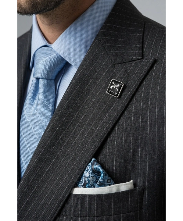 Erkek Dar Kesim Çizgili Kruvaze Takım Elbise -Lacivert