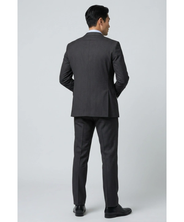 Erkek Dar Kesim Çizgili Kruvaze Takım Elbise -Lacivert