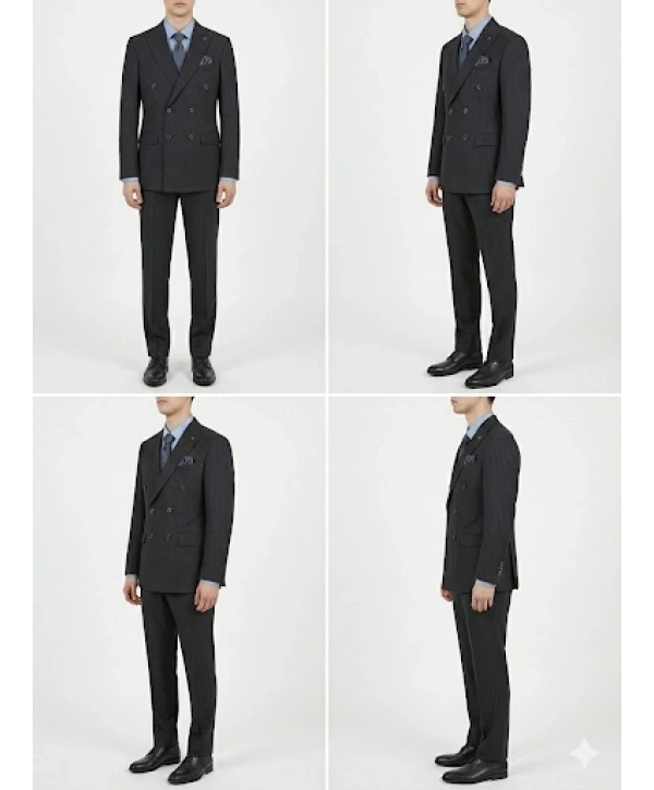 Erkek Dar Kesim Çizgili Kruvaze Takım Elbise -Lacivert