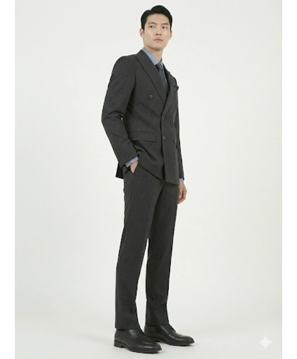 Erkek Dar Kesim Çizgili Kruvaze Takım Elbise -Lacivert