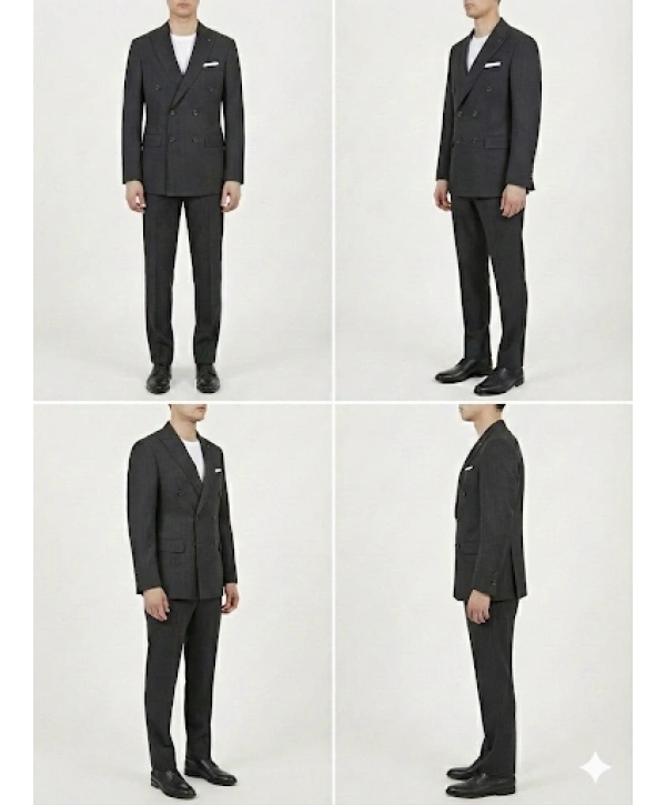 Erkek Dar Kesim Çizgili Kruvaze Takım Elbise -Siyah