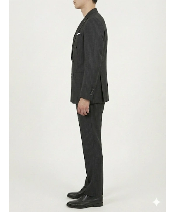 Erkek Dar Kesim Çizgili Kruvaze Takım Elbise -Siyah