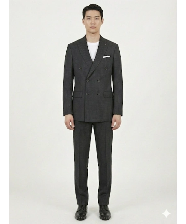 Erkek Dar Kesim Çizgili Kruvaze Takım Elbise -Siyah