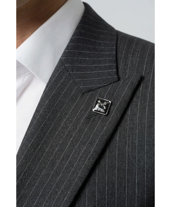 Erkek Dar Kesim Çizgili Kruvaze Takım Elbise -Siyah