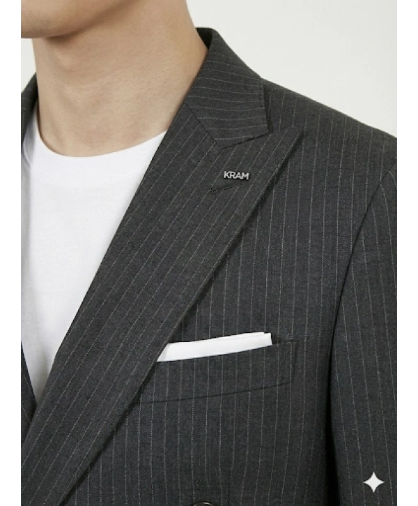 Erkek Dar Kesim Çizgili Kruvaze Takım Elbise -Siyah