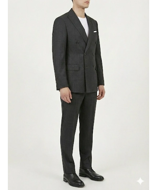 Erkek Dar Kesim Çizgili Kruvaze Takım Elbise -Siyah